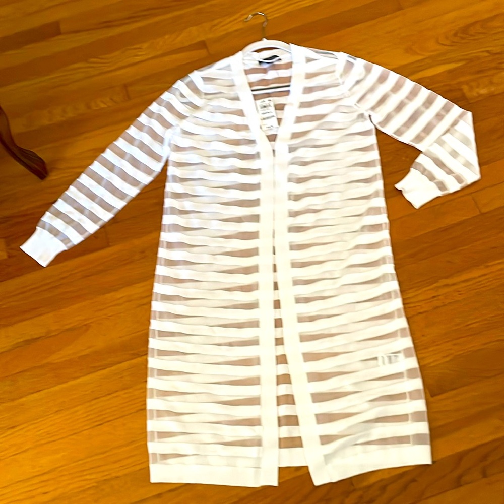 INC  NEW white and sheer stripe duster-S